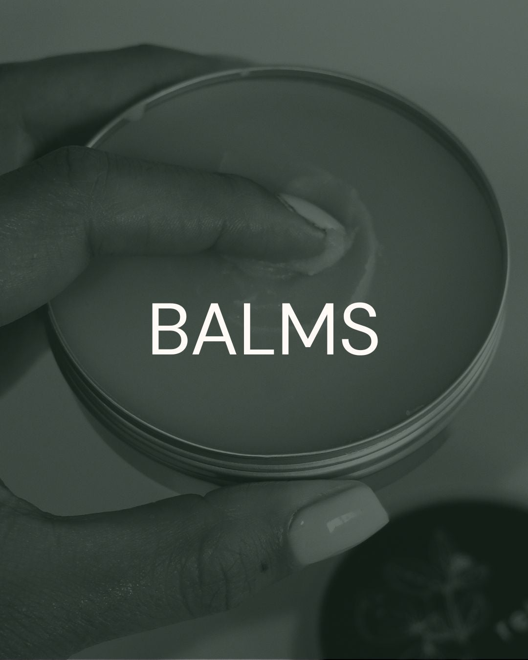 the word balms overlay over an open balm
