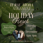Promotional flyer for 'Holiday Reset' event with leafy background