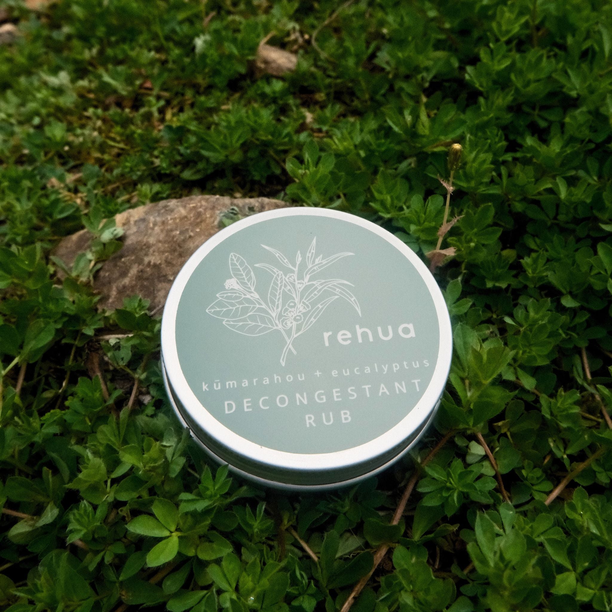 Rehua decongestant rub container on grass