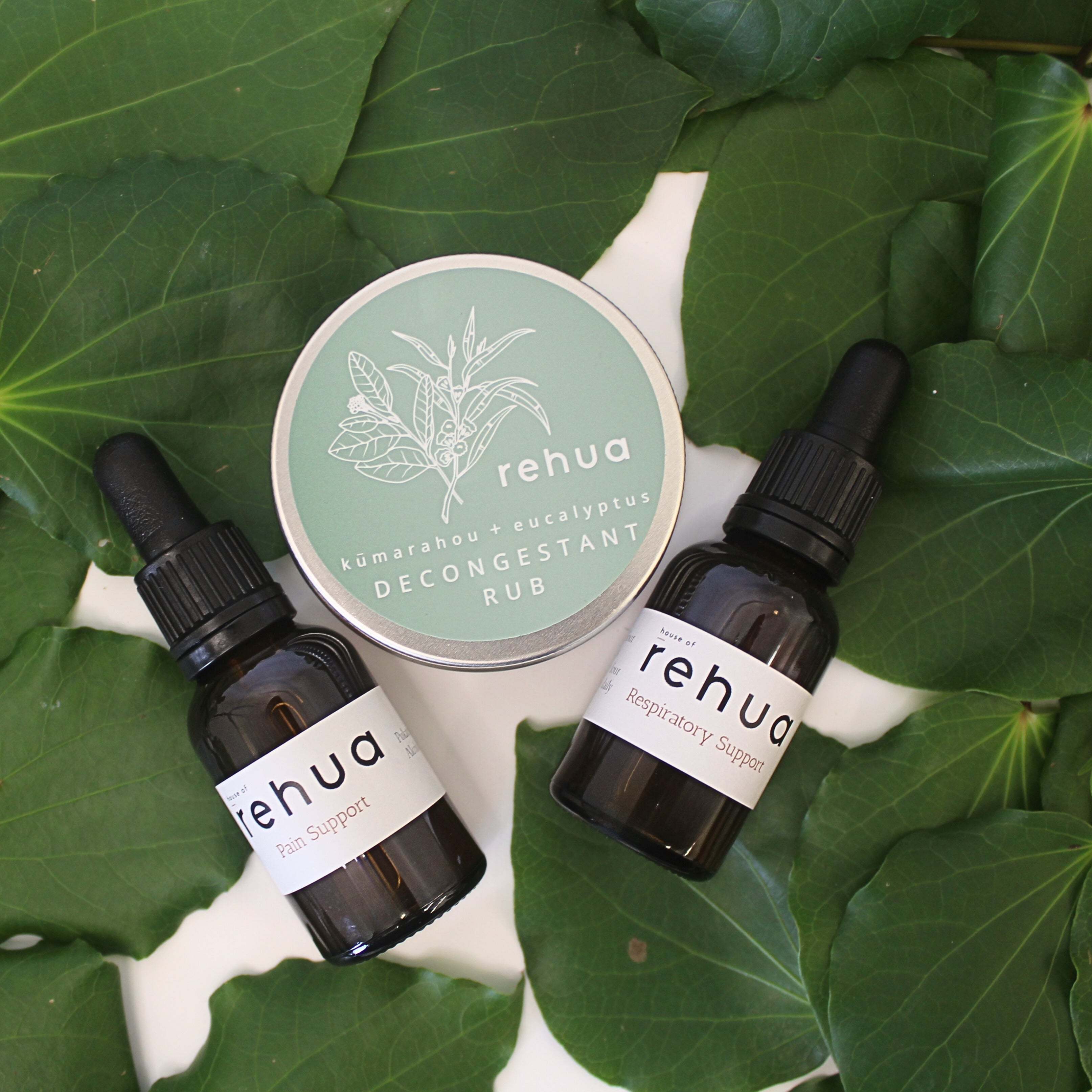 House of Rehua rongoā products including a balm, and tinctures on kawakawa leaves