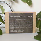 Kawakawa Collection box with text on a white background with green leaves